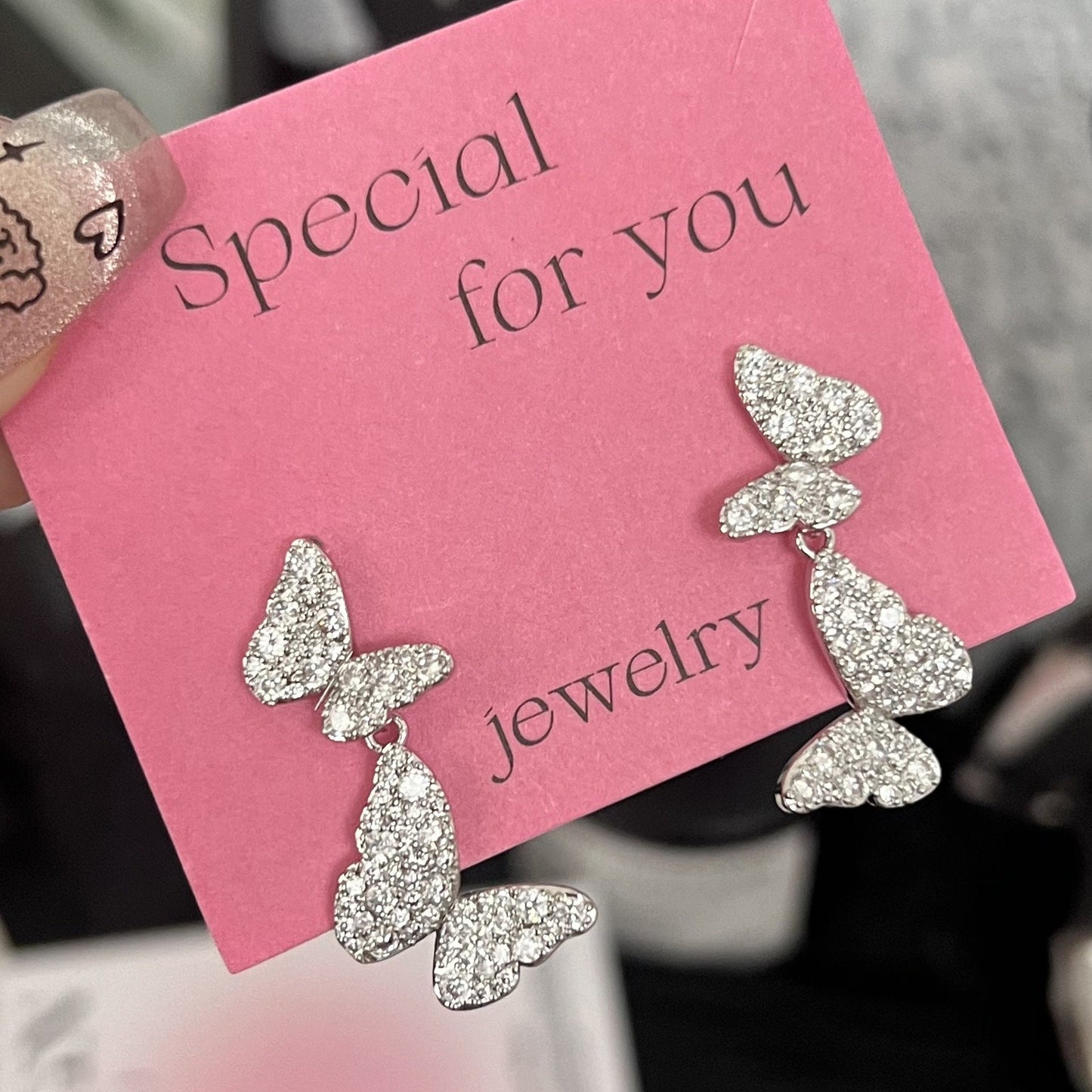 Diamond Butterfly Tassel Earrings