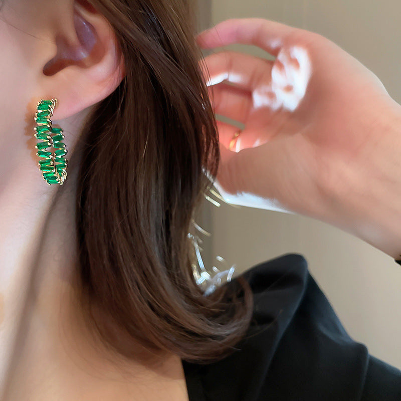 Green Crystal Hoope Earrings