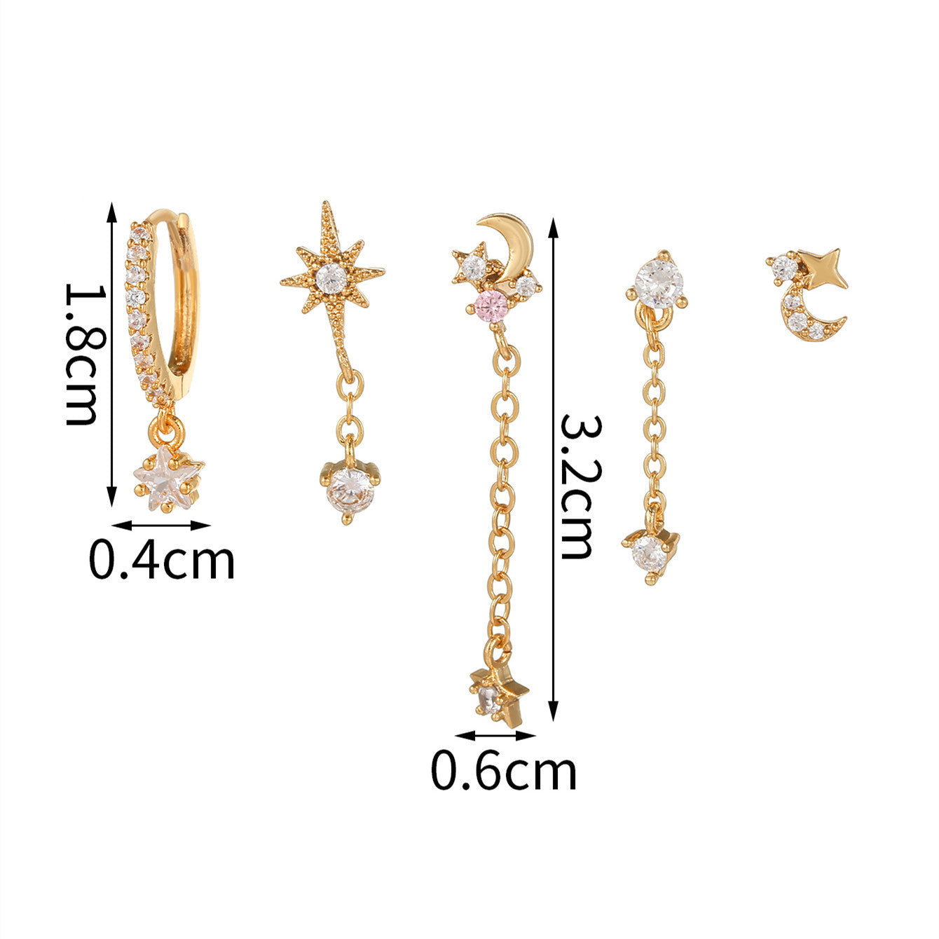 Star and Moon Earring Set