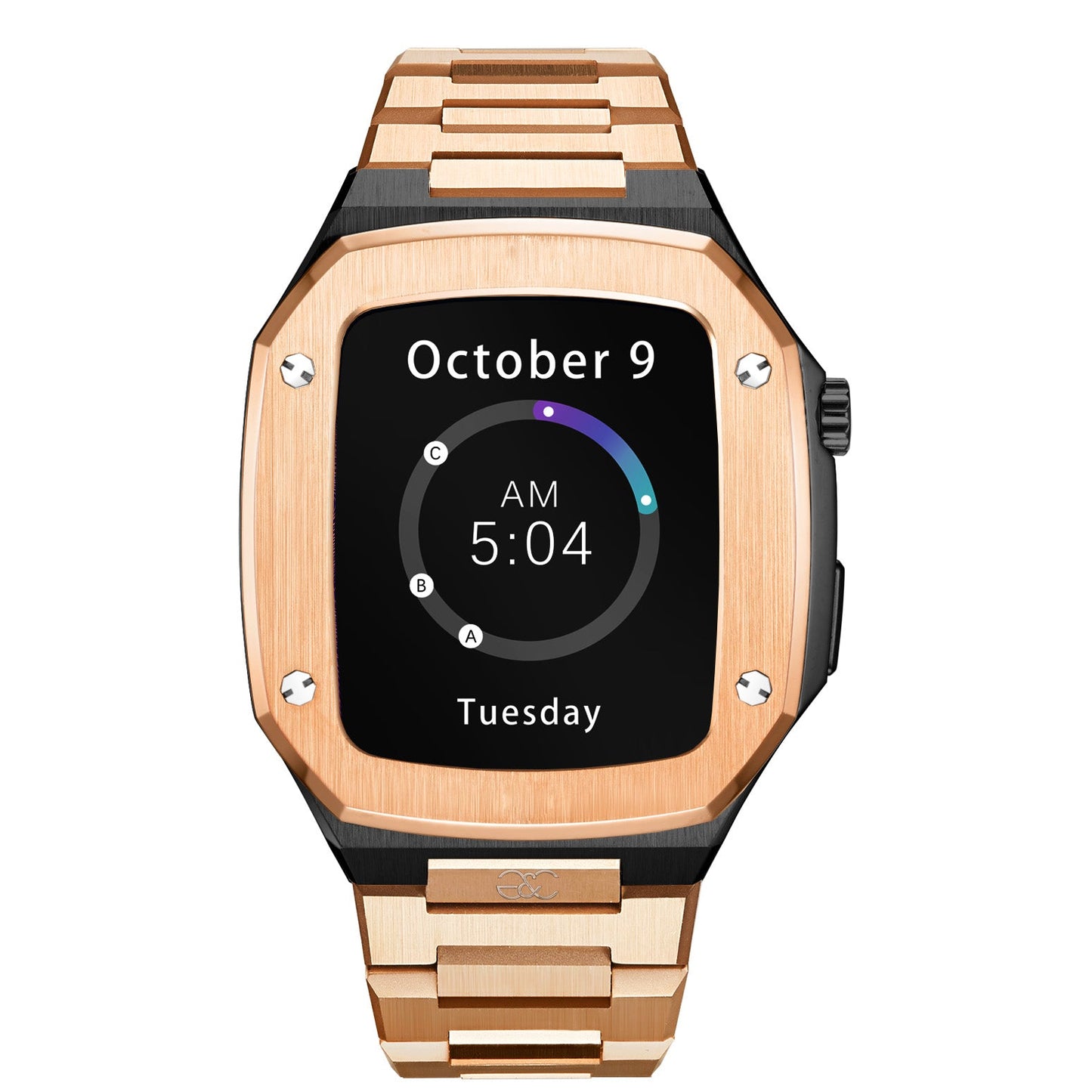 44/45mm watch Rose Gold on Black steel case & Band