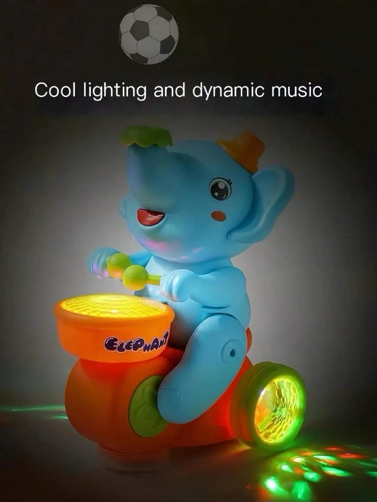 Musical Elephant toy: Dancing and Drumming