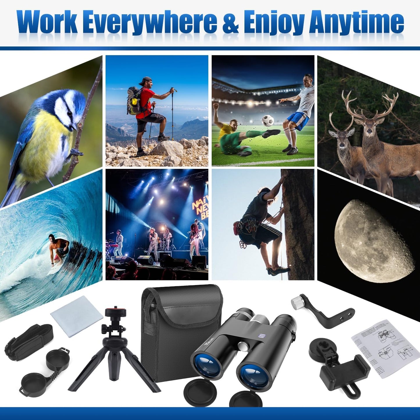 18x50 HD Binoculars for Adults with Phone Adapter & Tripod - High Power, Large View for Bird Watching, Hunting, Travel