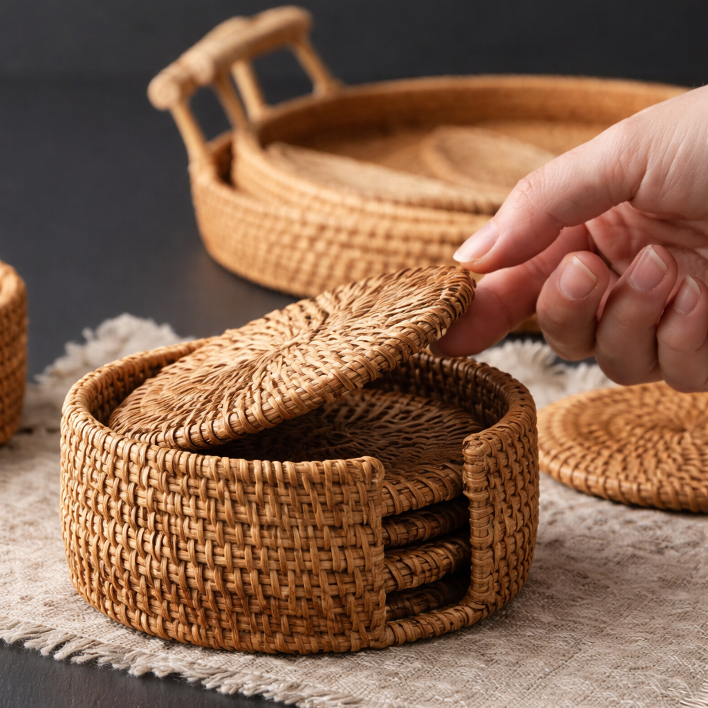 Beverage Coasters Woven Round Non Slip Tea Table Set