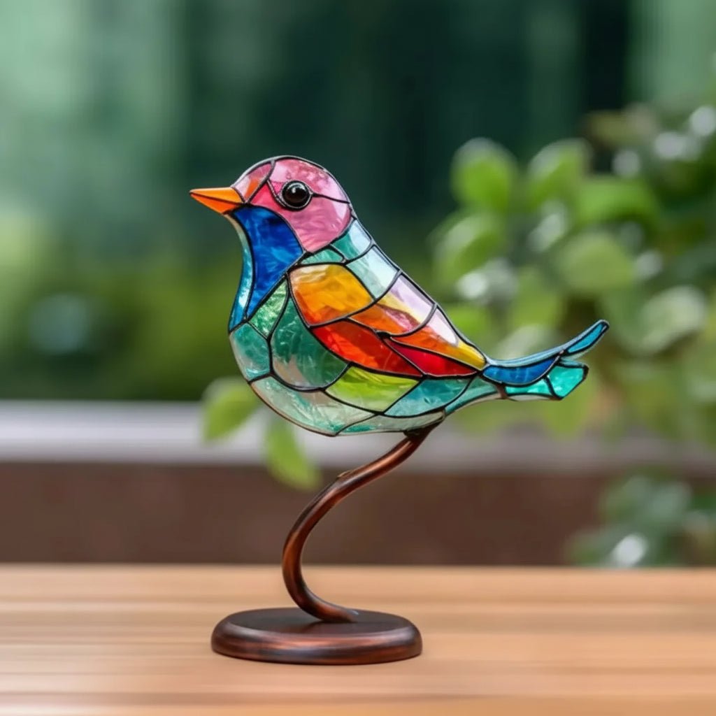Metal Bird Sculpture Colorful Table Decor