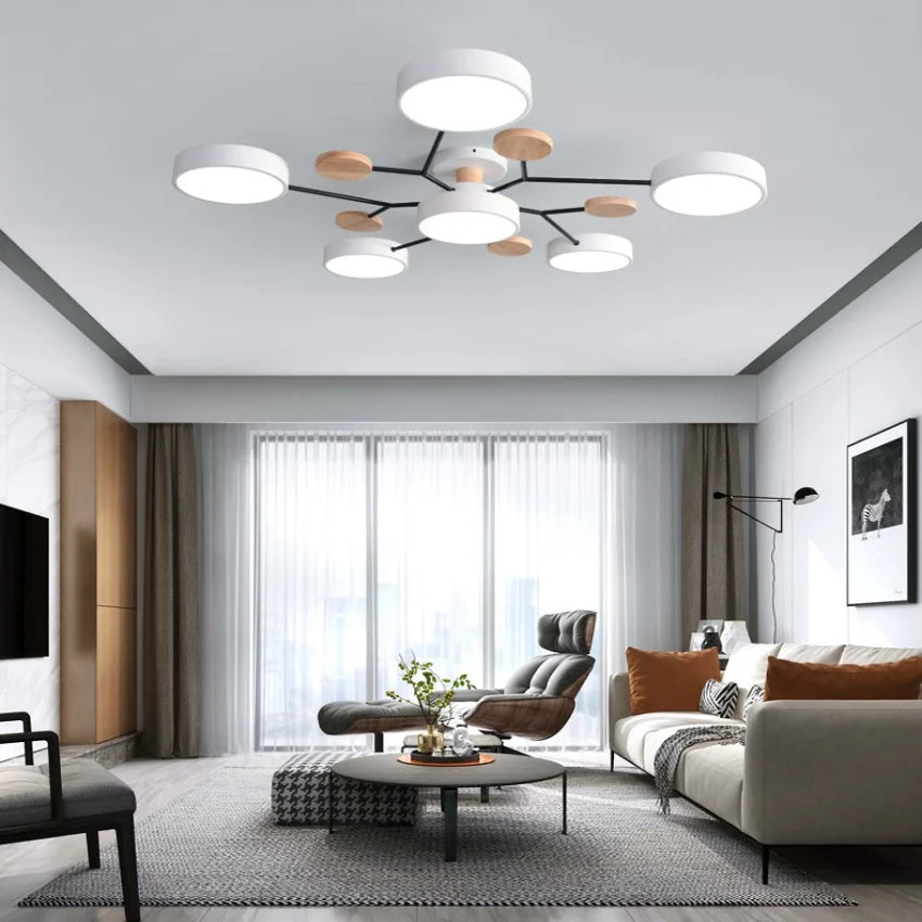 Modern European Macaron Chandelier – LED Pendant Lighting 48W/60W/72W/84W for Bedroom, Living Room & Dining Spaces
