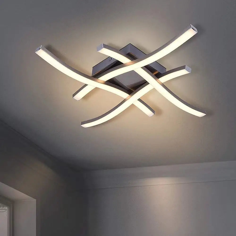 Modern Minimalist LED Ceiling Light – Creative Four-Pronged Wave Design for Bedroom, Living Room & Office