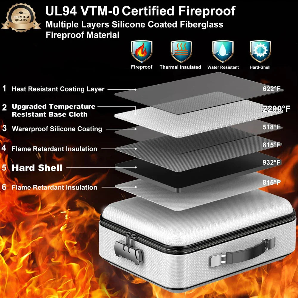 Fireproof A4 Document Bag – Double-Layer Waterproof File Folder with Lock for Office, Travel & School Use