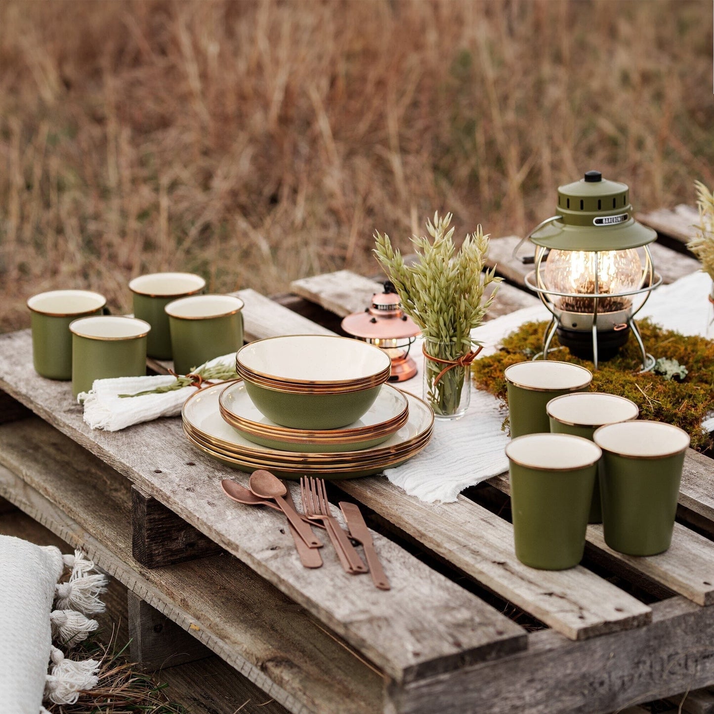 Enamelware 2-Tone Dining Collection - Olive Drab