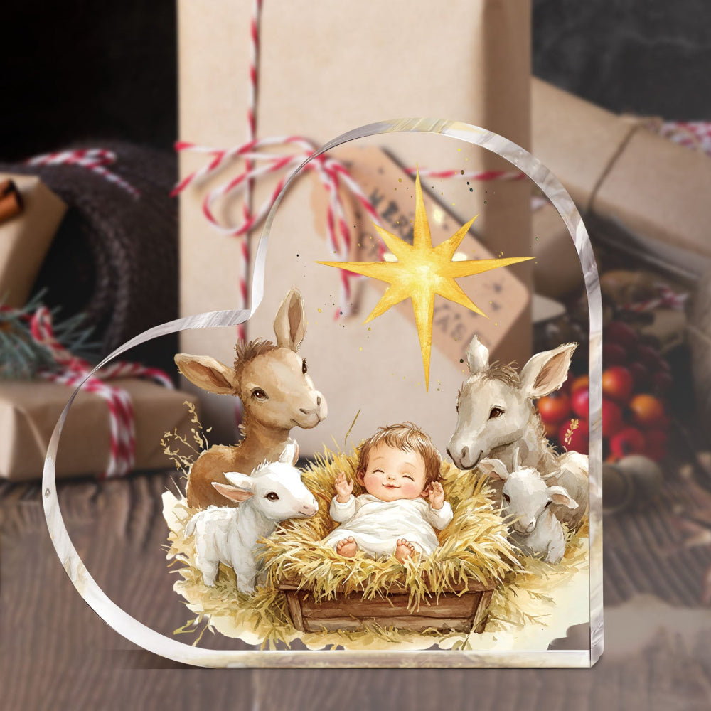 Nativity Scene Acrylic Heart Ornament Religious Christmas Decor