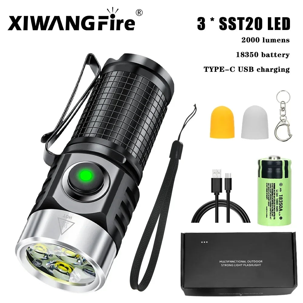 USB Rechargeable LED Flashlight With Magnet for Hiking Camping