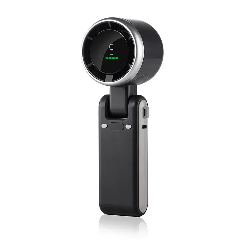 Mini Turbo Fan with LED Display โ 3-in-1 Portable, Foldable, Rechargeable Neck & Desk Fan โ 3600mAh, 5-Speed, Quiet Operation