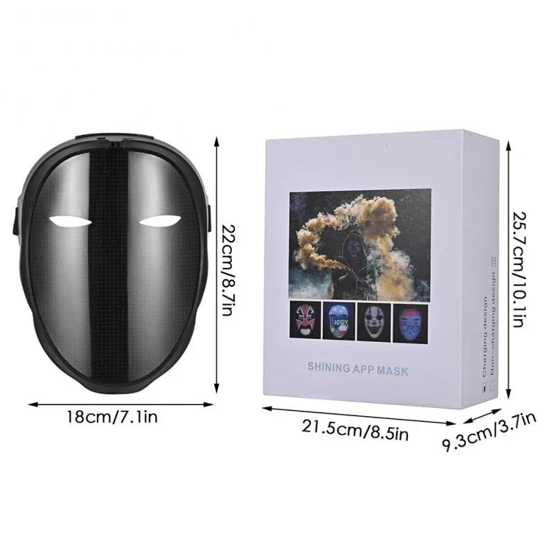 Smart LED Halloween Face Mask – Programmable Bluetooth APP Control, Custom Image Display, Rechargeable Light-Up Mask for Halloween Parties & Festivals