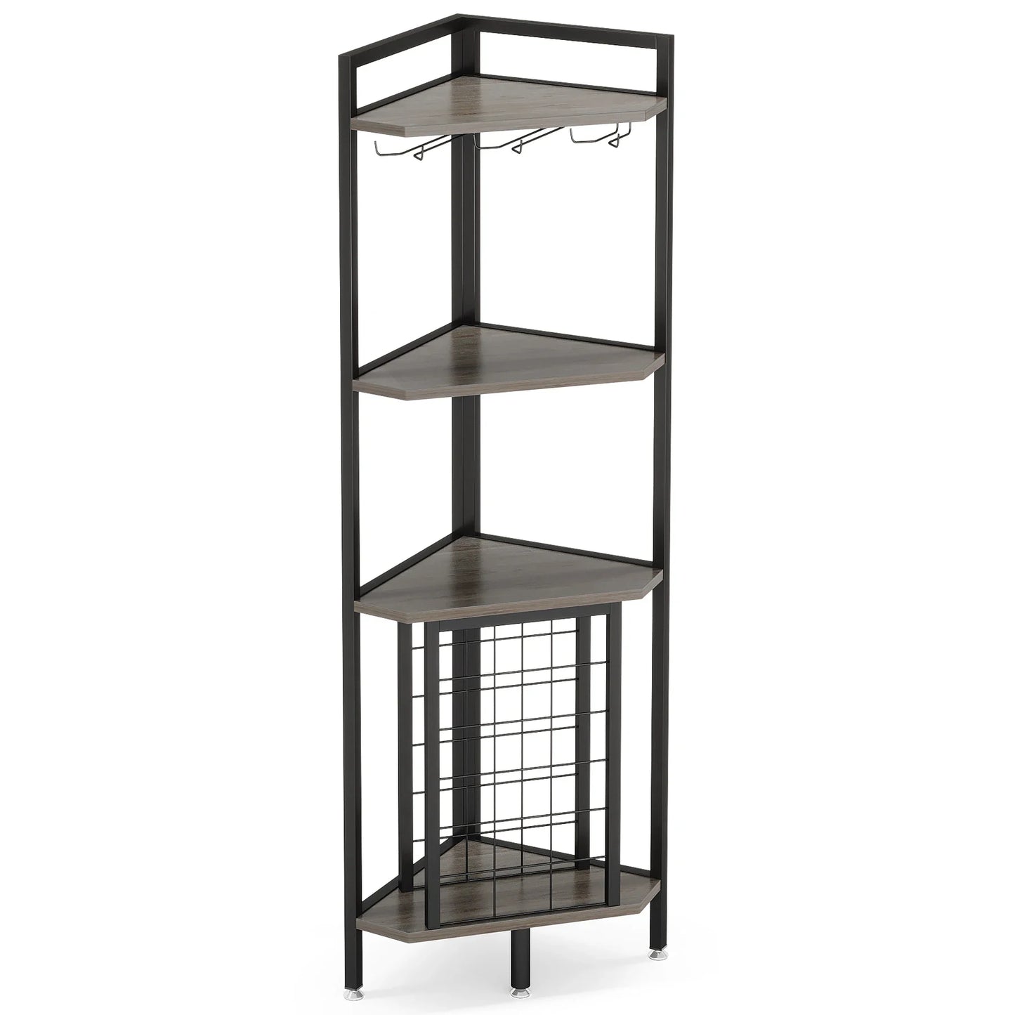 4-Tier Corner Wine Rack with Glass Holder and Storage Shelves