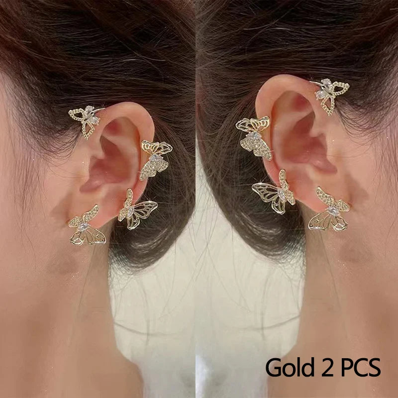 Exquisite Sparkling Zircon Leaves Ear Cuff Stud Earring for Women Silver Color Cubic Zirconia Earrings Party Jewelry