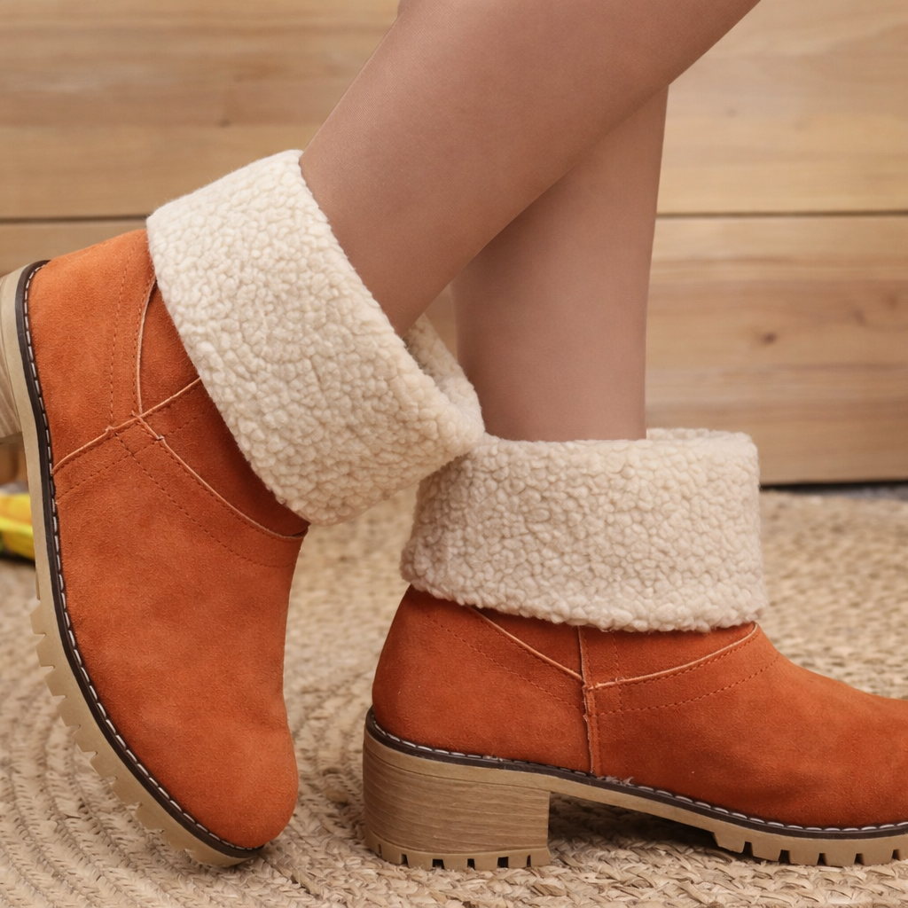 Womens Winter Ankle Boots Slip On Block Heel Work