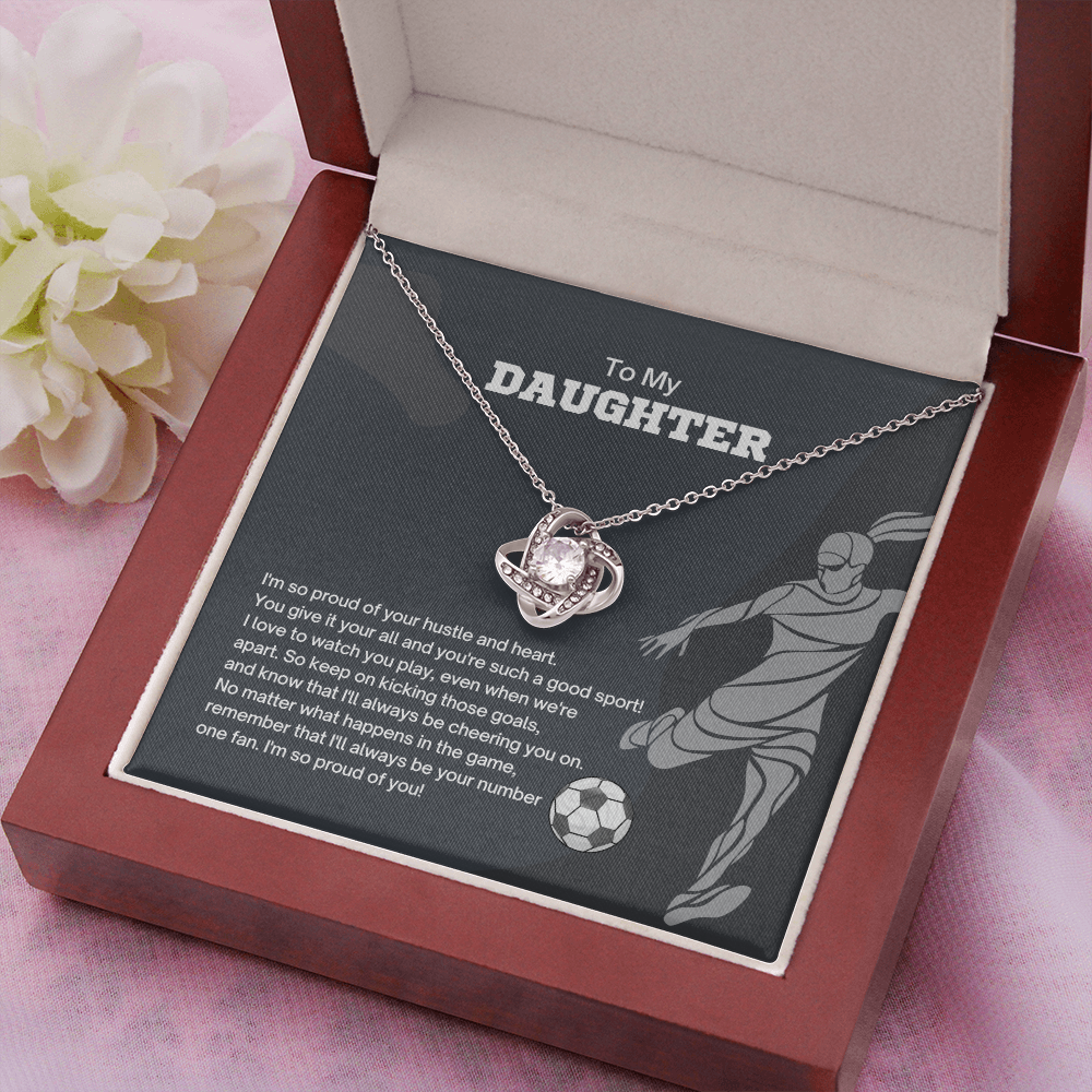 To My Daughter - Soccer Hustle and Heart - Love Knot Necklace