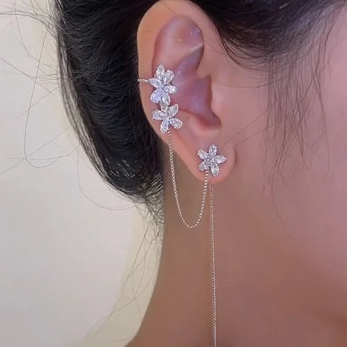 Flower Earrings with Ear Hook and Ear Clip