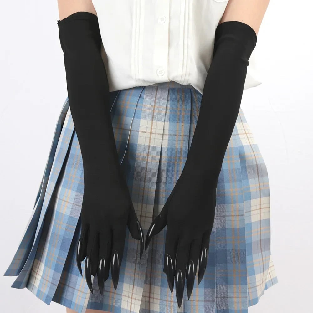 Black Elbow Length Claw Gloves for Halloween Witch Costume