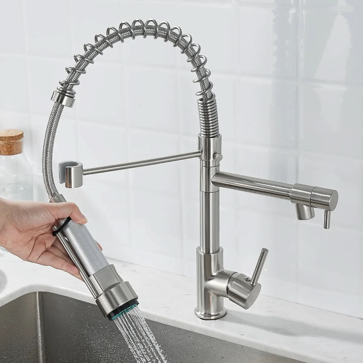 DualFlow Kitchen Tap – Black & Gold Brass Faucet with Dual Spout and Single-Lever Control