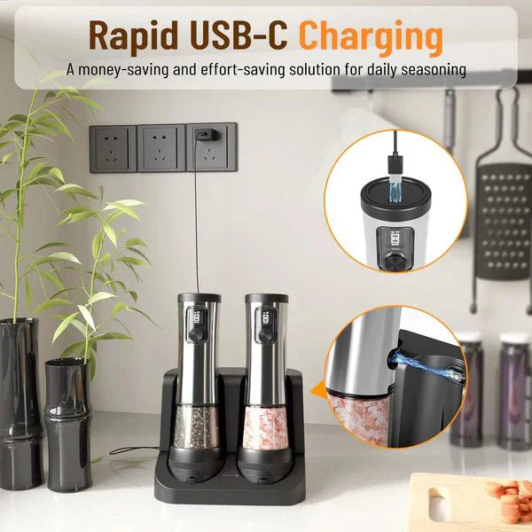 FINECOARSE – Rechargeable Electric Salt and Pepper Grinder Set with Adjustable Coarseness