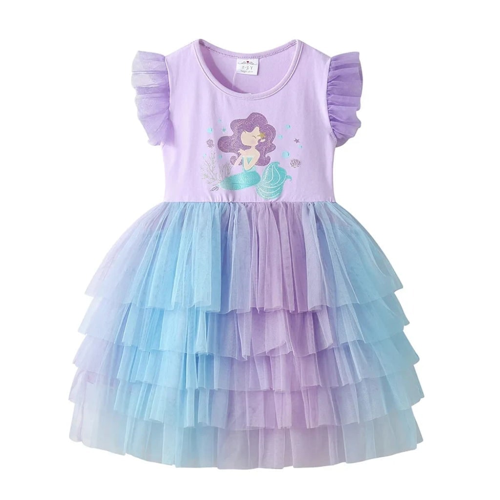 Girls' Halloween Mermaid Tutu Dress with Tiered Skirt for Party and Costume Dress-Up