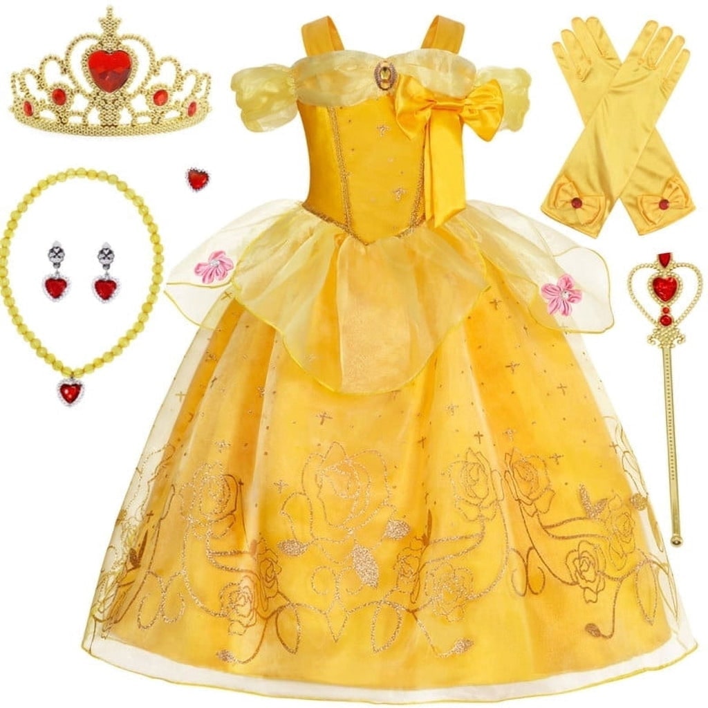 Girls' Halloween Princess Costume Dress with Tulle Skirt Tiara and Accessories Set