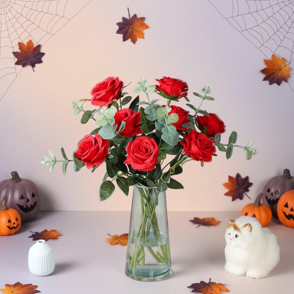 Halloween Artificial Roses Bulk Big Bouquet with Realistic Petals for Seasonal Decoration