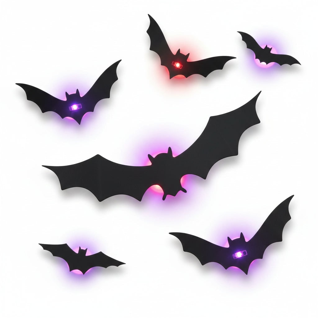 Halloween Bat Wall Decals with LED Lights Peel and Stick Decorative for Indoor Outdoor Decoration