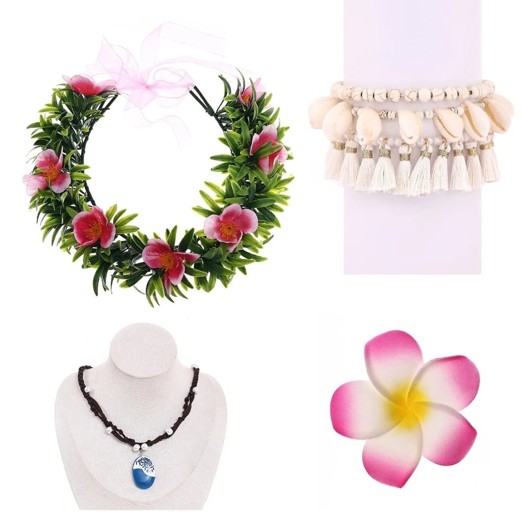 Halloween Costume Accessories Flower Crown and Necklace Set with Tropical and Beads