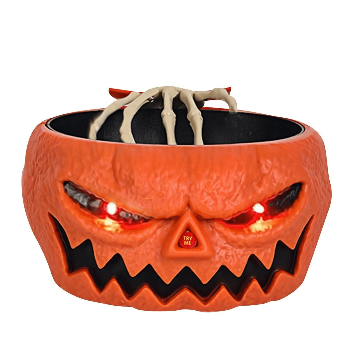 Halloween Decoration Animated Candy Bowl with Motion Sensor LED Eyes and Skeleton Hand for Party