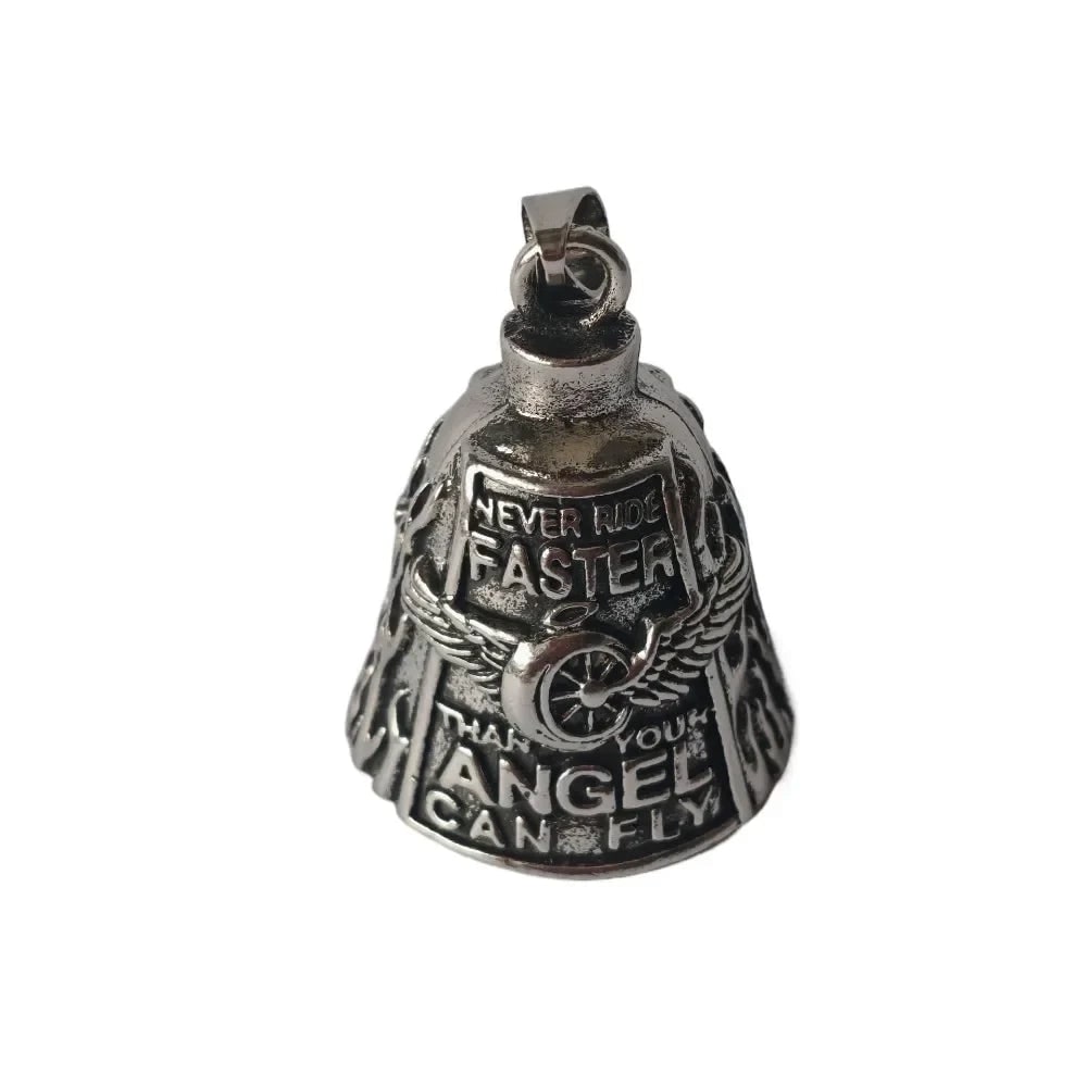 Halloween Motorcycle Guardian Bell and Biker Bike Luck Charm with Winged Design and Attachment