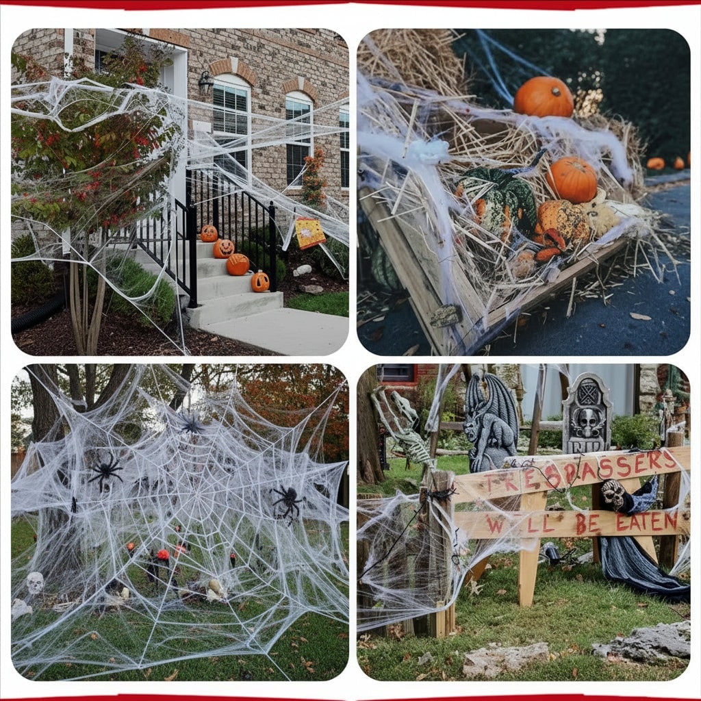 Halloween Outdoor Decoration Spider Web Giant Stretchy with Black for Yard and Party