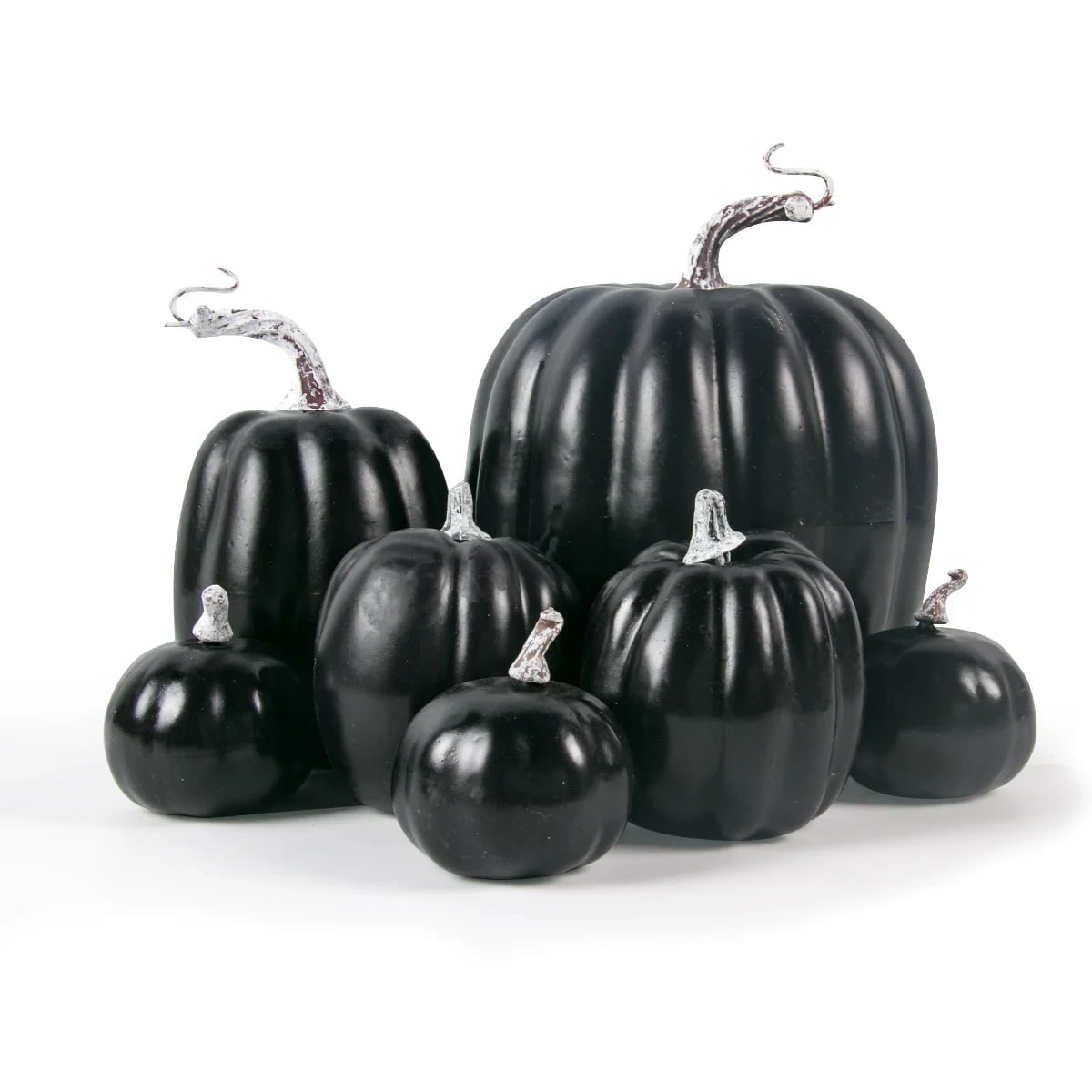 Halloween Pumpkins Fall Decorative Foam with Ribbed Texture and Curved Stems Set of 7
