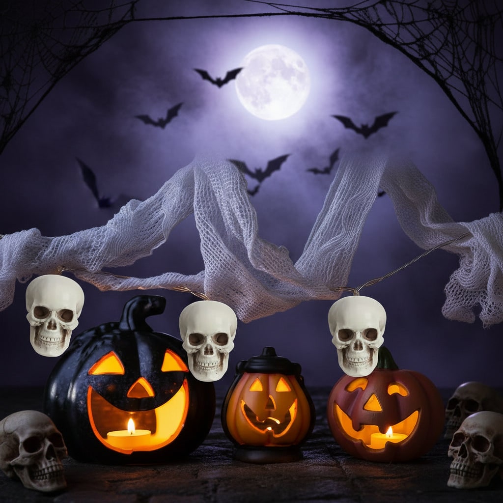 Halloween Skull Props and Sugar Decorations Set of 10 Mini Plastic for Party