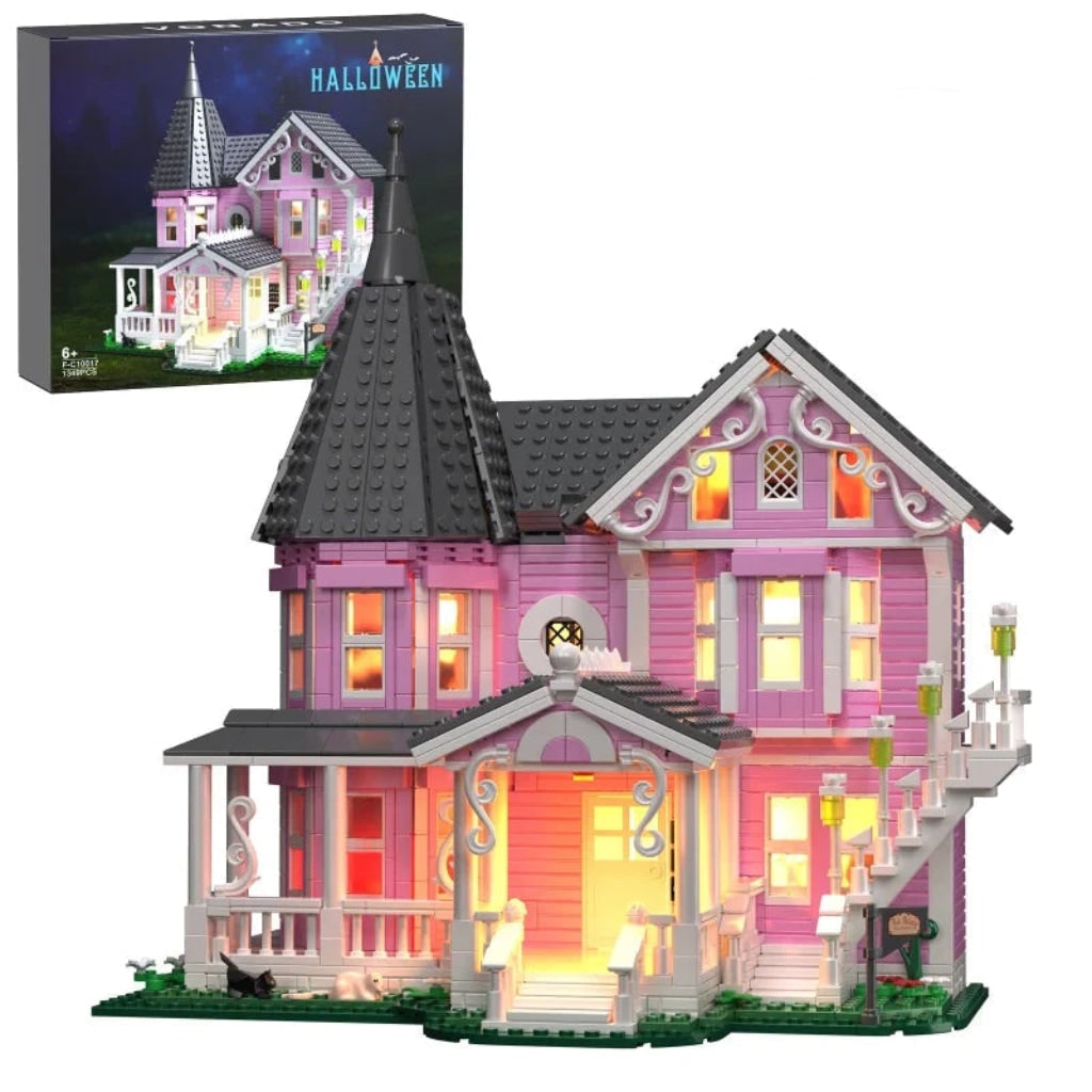 Halloween Tiny House Living Building Block Set with LED Lights for Children's Creative Play