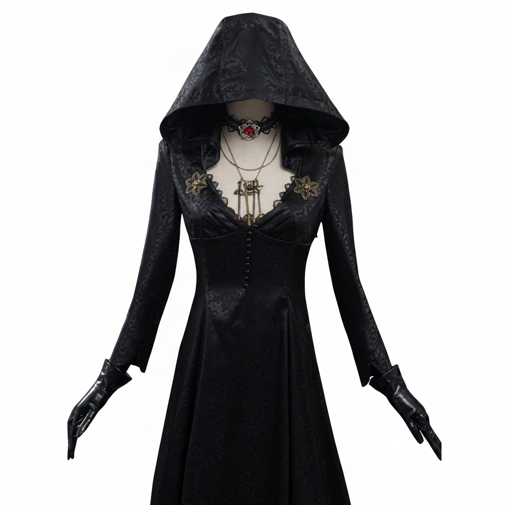 Halloween Vampire Costume Gothic Dress Outfit with Hood Choker