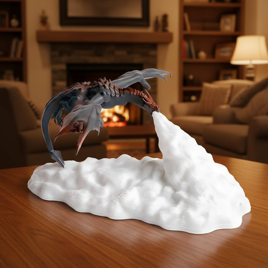Kids' Halloween 3D Printed Dragon Night Light Lamp with LED Fire Glow Base for Room Decoration