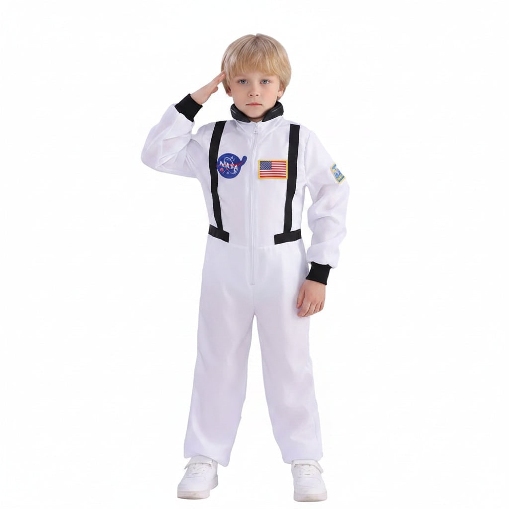 Kids' Halloween Astronaut Costume Suit Patches Full Jumpsuit for Space Explorer Party