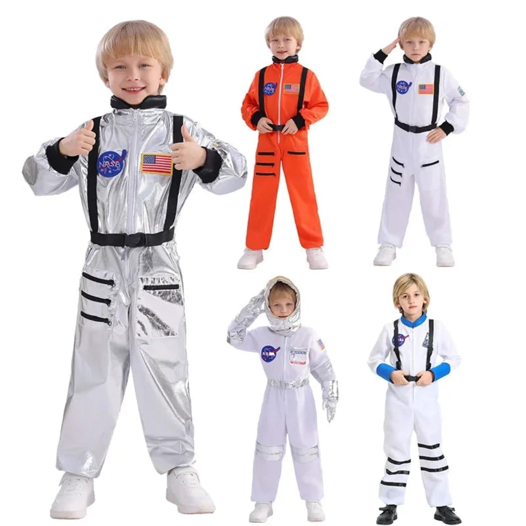 Kids' Halloween Astronaut Suit Costume for Space Patches and Jumpsuit Design Female