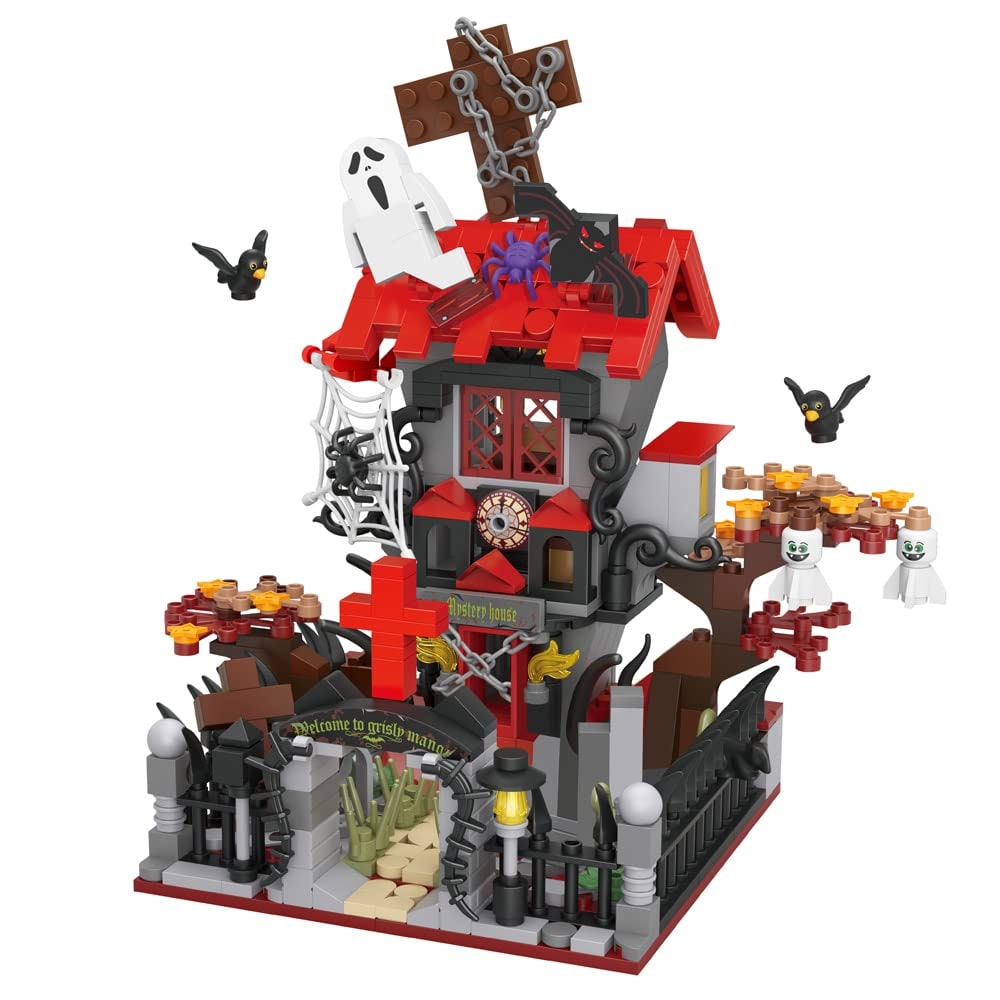 Kids' Halloween Building Blocks Magnetic Tiles Toy Set with Pumpkin House and Spooky Figures