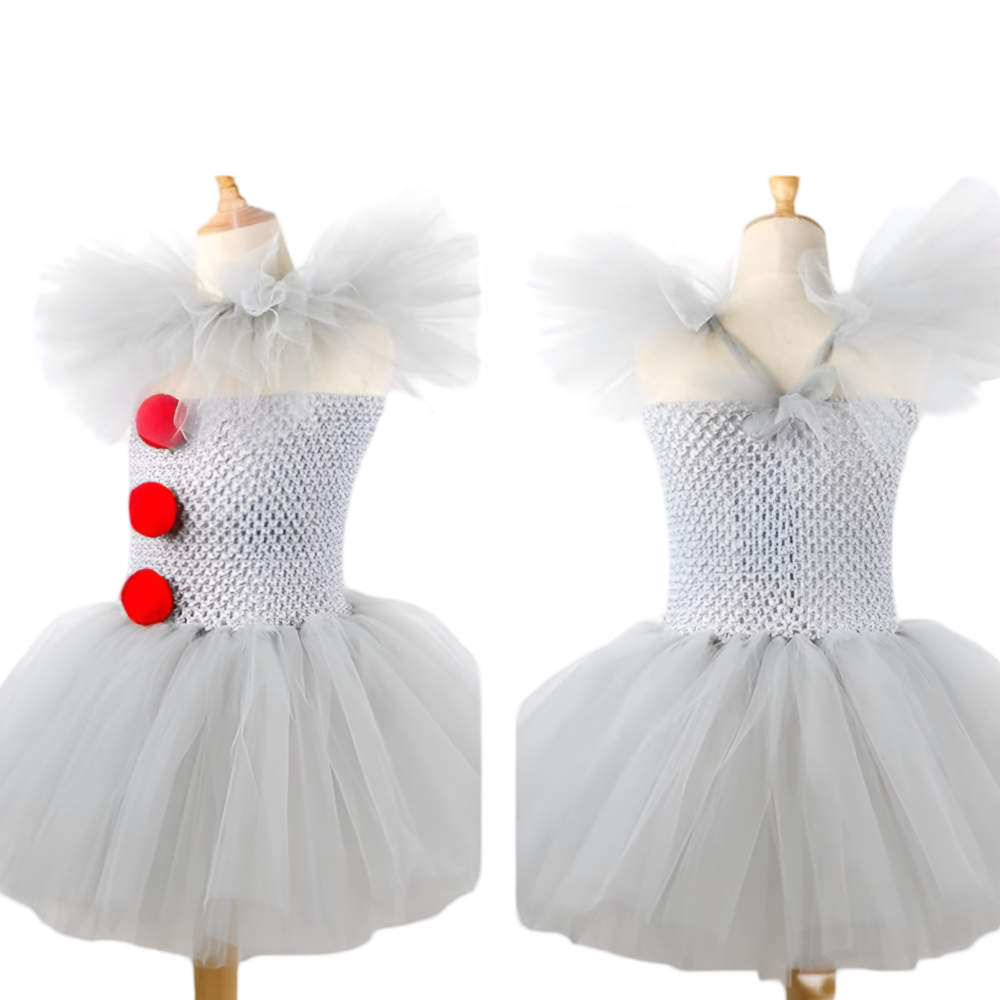 Kids' Halloween Clown Costume Outfit Female with Tutu Dress Hair Clips Gloves and Collar for Party