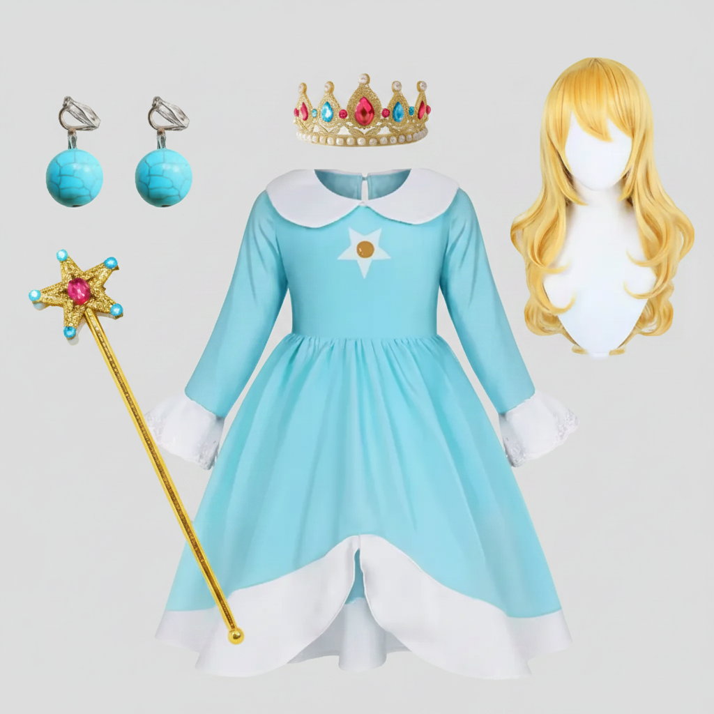 Kids' Princess Costume Dress with Crown and Magic Wand