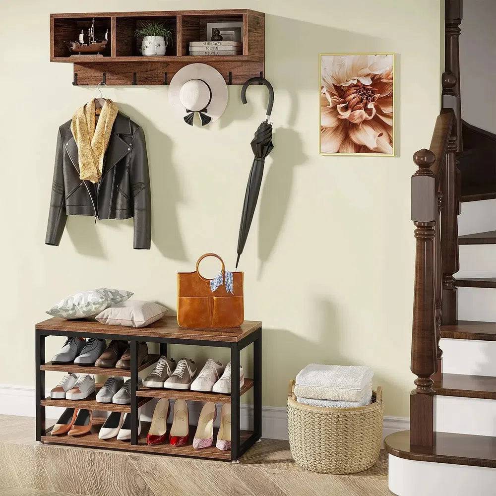 Vintage Wooden Coat Rack with 7 Hooks