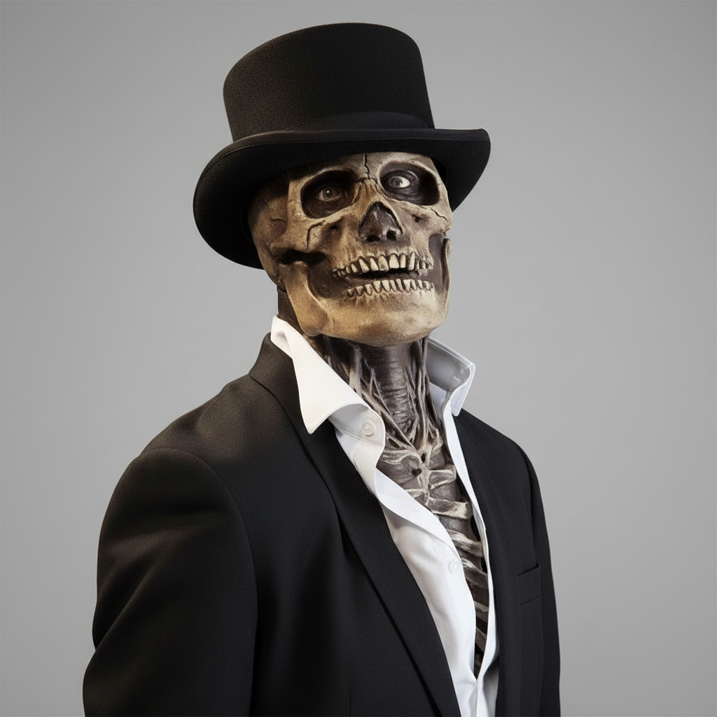 Men's Halloween Skull Skeleton Mask with Exposed Brain and Ribcage Latex Full Head Creepy Costume