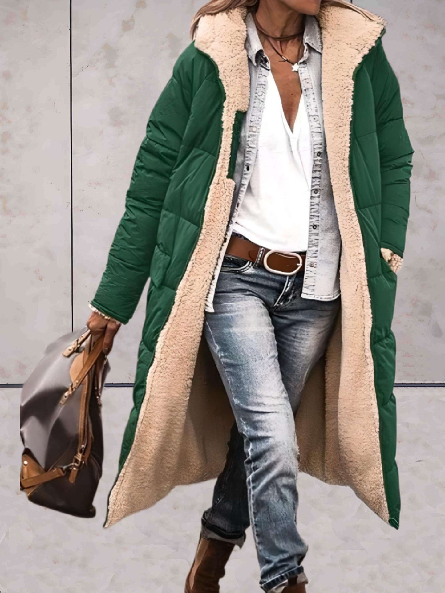 Women's Long Quilted Puffer Winter Coat | Hooded Teddy Lined
