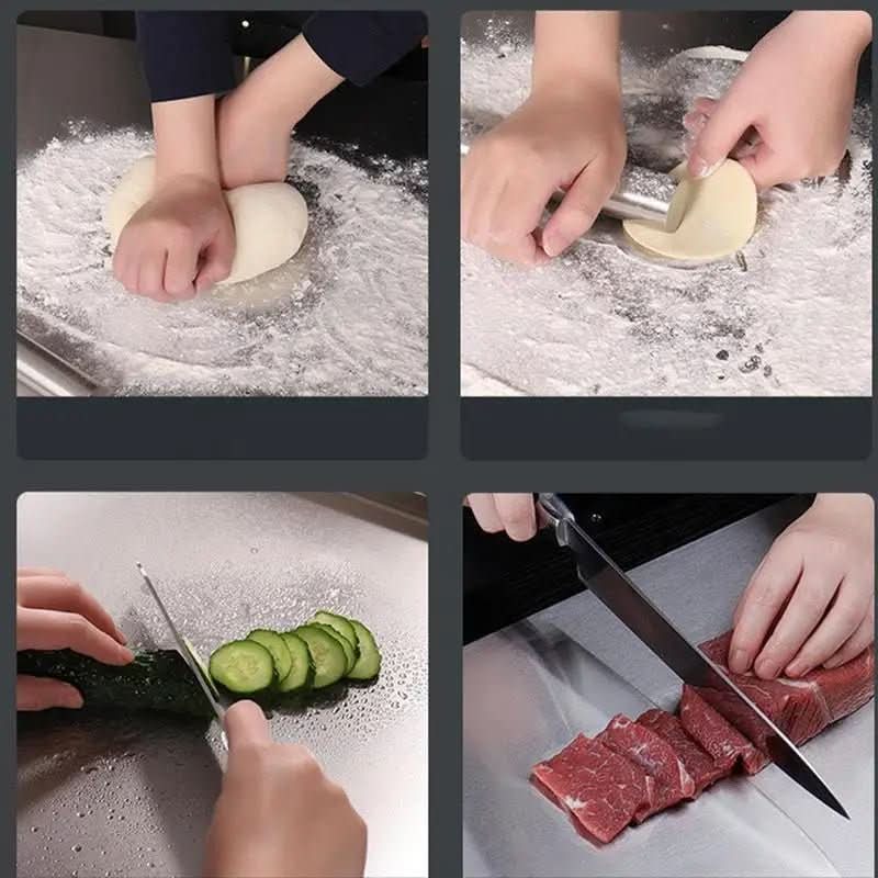 STEELCUT PRO – Stainless Steel Cutting Board with Anti-Slip Base & Integrated Lip