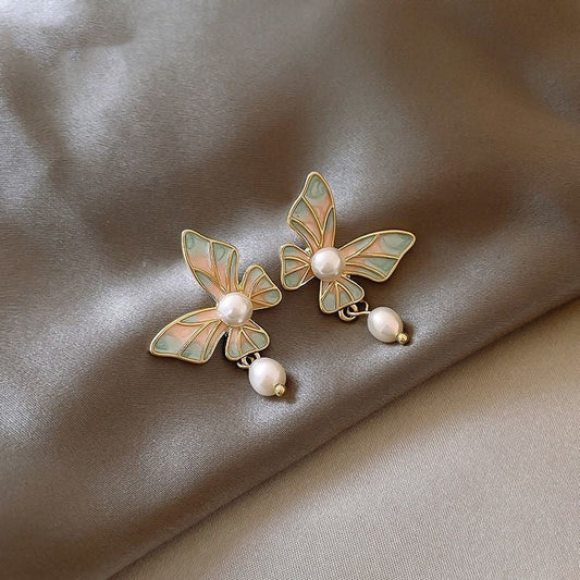 Pearl Drop Glaze Butterfly Earrings