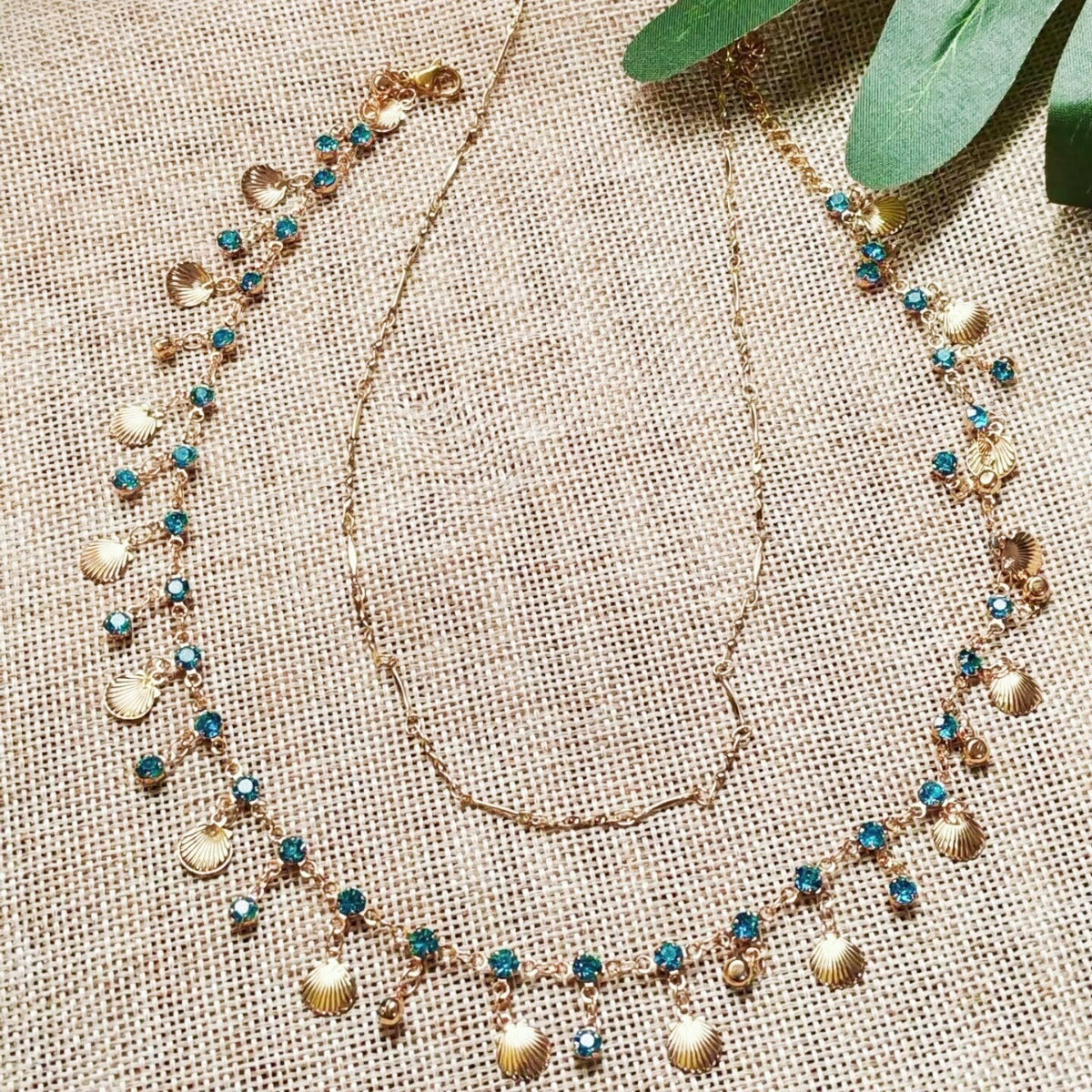 Blue Heart Shell Double Layered Necklace