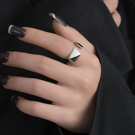 Sterling Silver Geometric Square Adjustable Ring