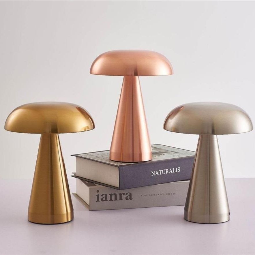 Rechargeable Mushroom Cordless Table Lamp with 3-Color Touch Sensor